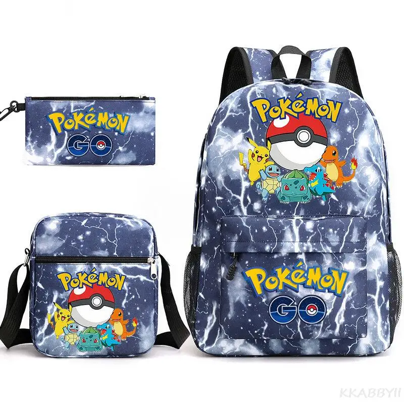 POKEMON Pikachu Backpack 3pcs Cute Cartoon School Bag Canvas Lovely Shoulder Bags Teens Travelling Bag Gifts