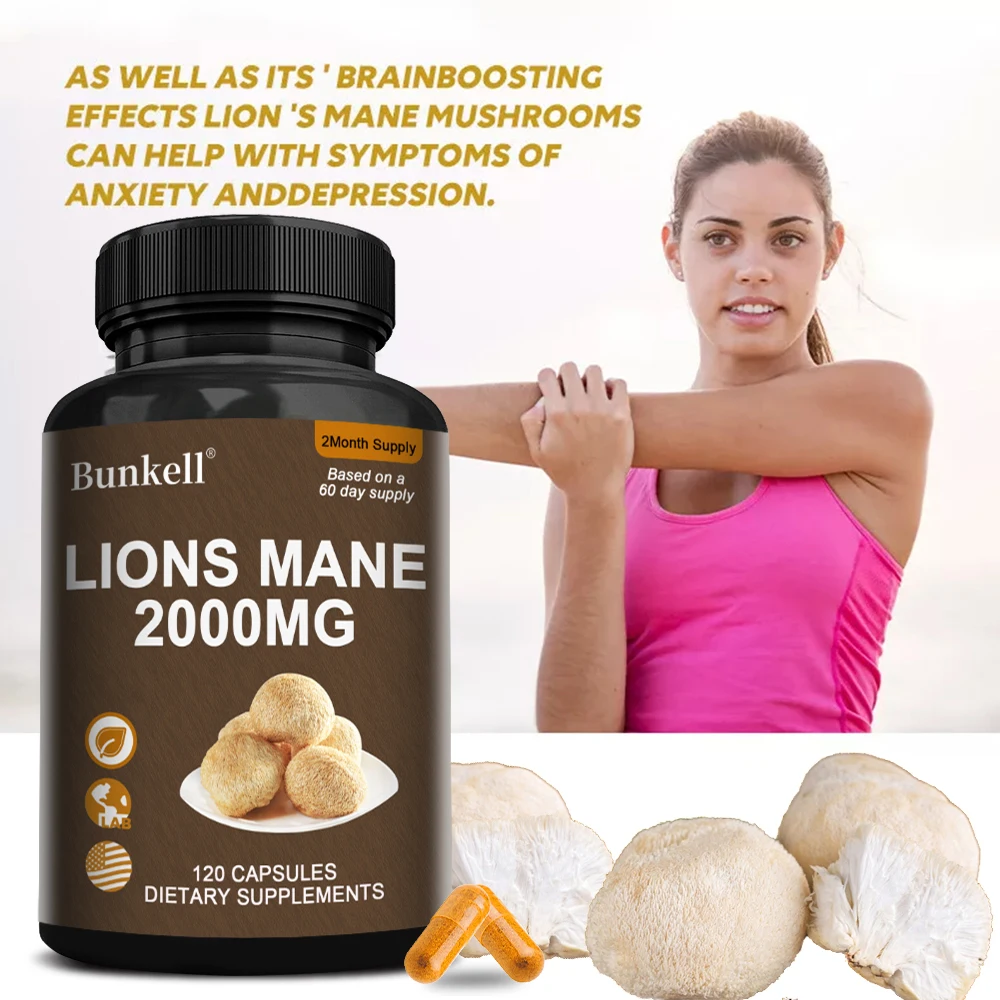 Organic Lions Mane Mushroom Capsules 2000mg, Support Brain Cognitive Focus Memory Sleep Immune Digestive & Mood Wellness view 6