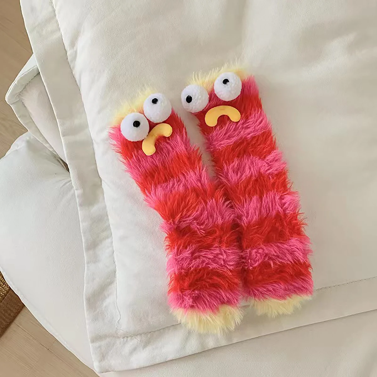 Funny Big Eyes Floor Socks Multi-color Coral Fleece Mid-calf Socks for Women Cute  Warm Socks Party Fashion Socks