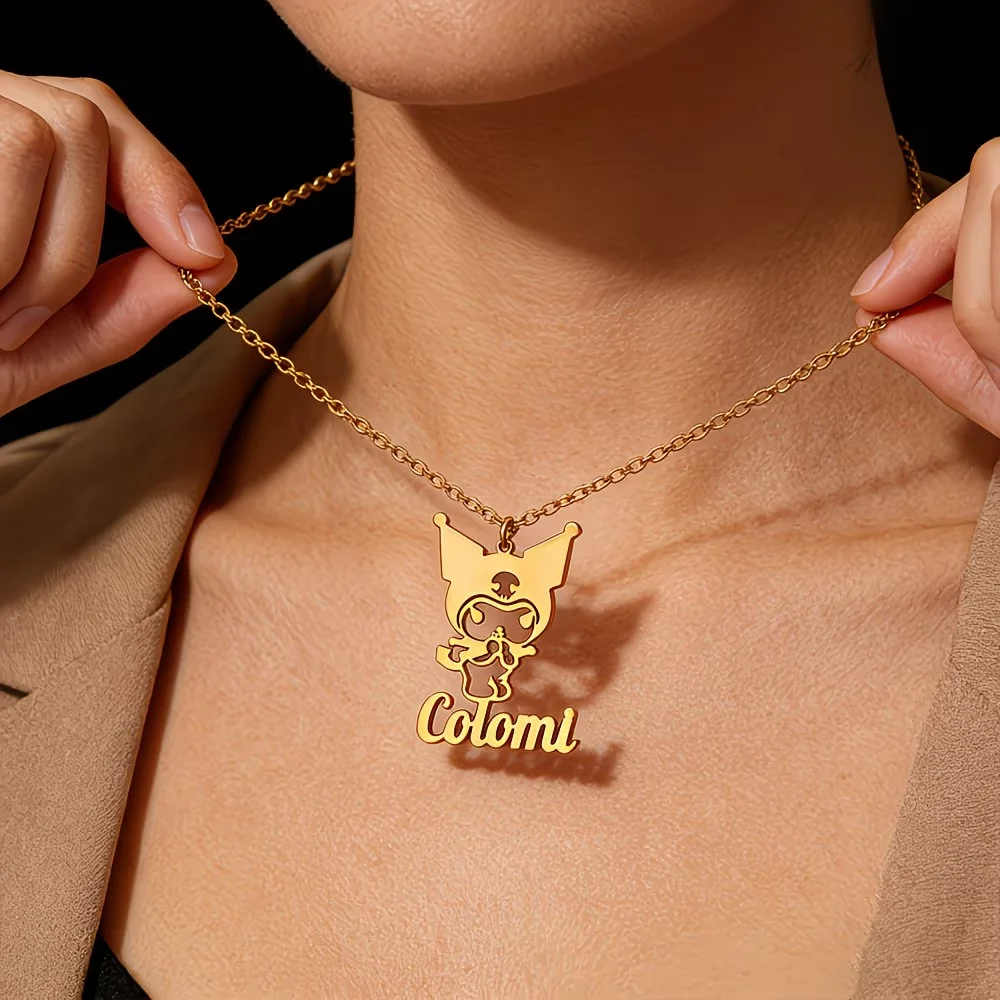 Custom Kuromi Name Necklace For Women Girls Personalized Stainless Steel Creative Special Sanrio Jewelry Birthday Gift BFF