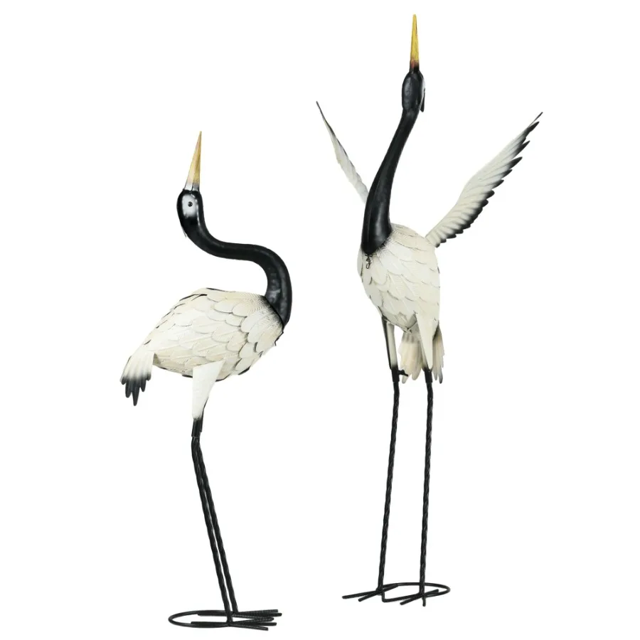 

Set of 2 Garden Sculptures Heron Garden Statues for Lawn Patio Backyard Dration 35.5 40.5 White Black