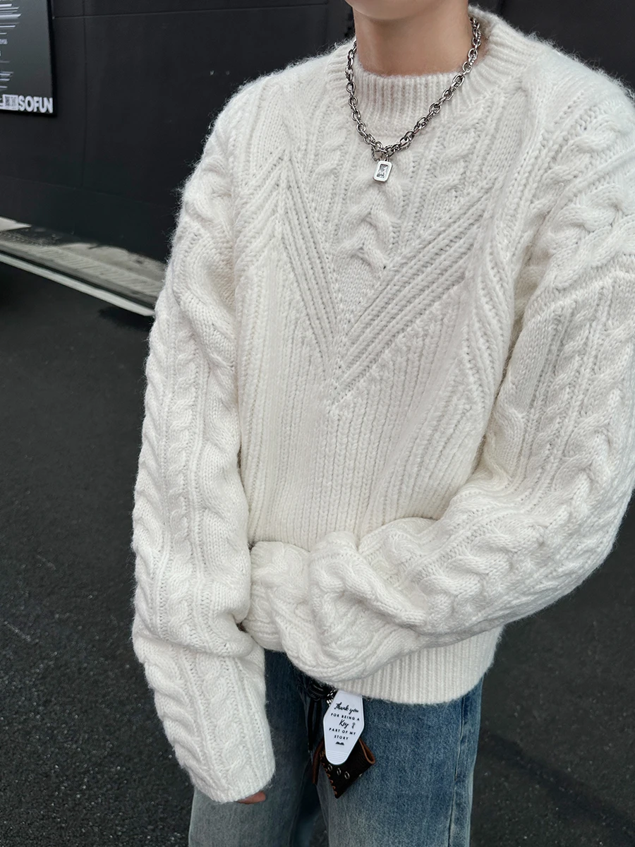 American Casual Lazy Sle Men's Knitted Sweater Autumn Winter Japanese Retro Versatile round Ne Couple's Twist Knitwear