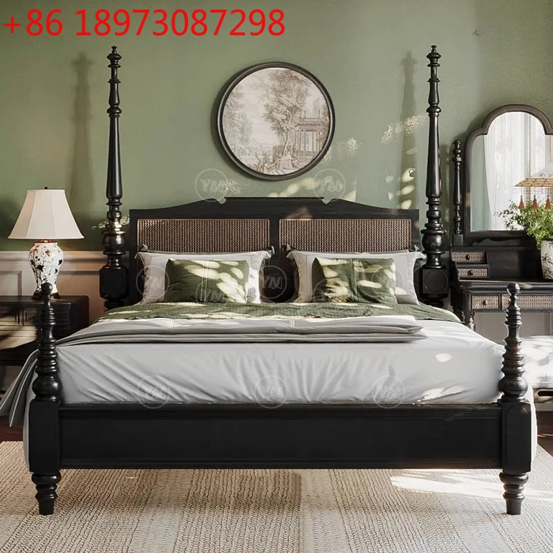

American Vintage Double Bed Neoclassical Roman Column Wedding Bed