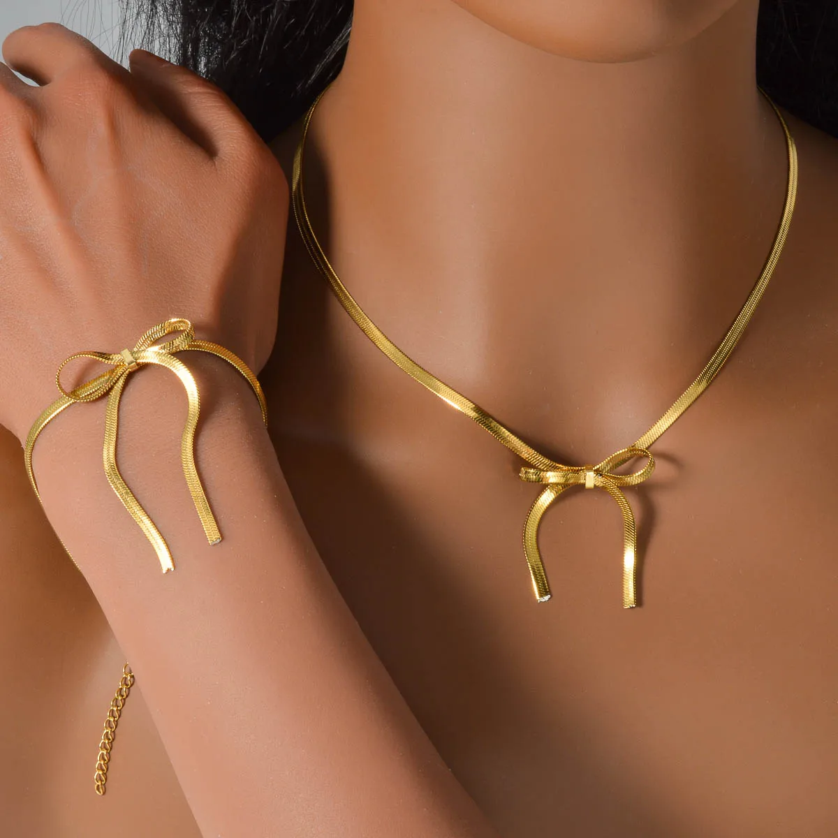 

Exquisite Clavicle Chain Elegant Bow Pendant Necklace Bracelets For Women Girls Temperament Collar Chain Bangles Korean Student