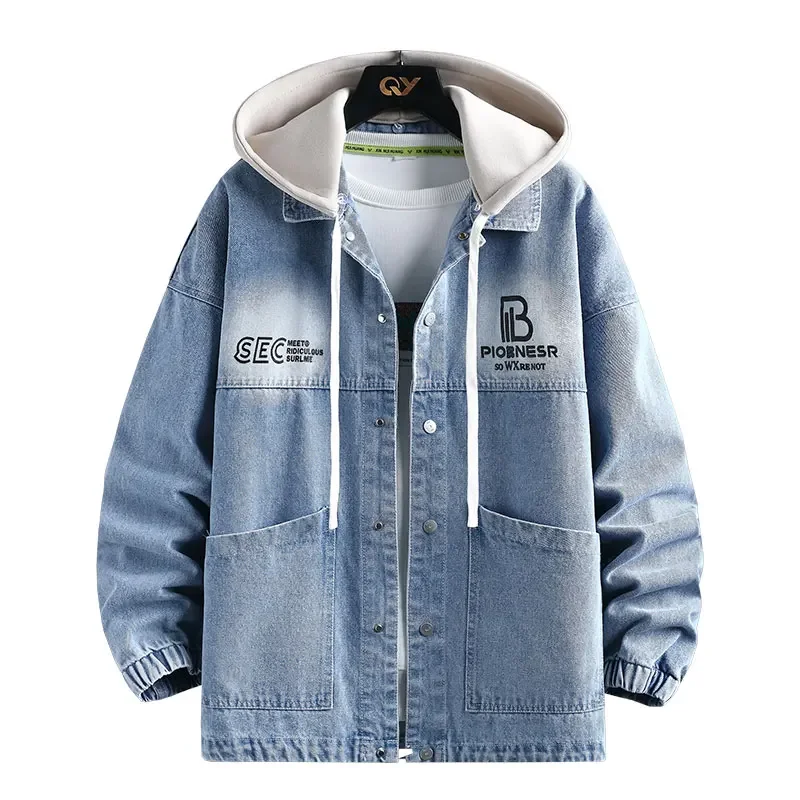 

Trendy Men's Denim Jacket Fashionable Cotton Breathable Loose-Fit Casual Long-Sleeved Hooded Denim Jacket Comfortable Men's Top