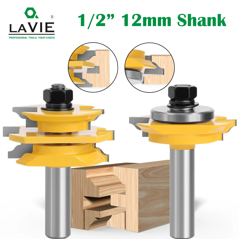 LAVIE 1/2 Inch & 12mm Shank Cope And Stick Router Bit, Face Frame Joint Cutter Tool For Woodworking Cabinet Door Making