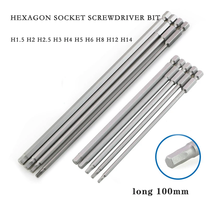 1Pcs 100mm 6.35mm S2 Steel 1/4 With Magnetic Imperial Hexagonal Screwdriver Head And External Hexagonal Pneumatic Screwdriver