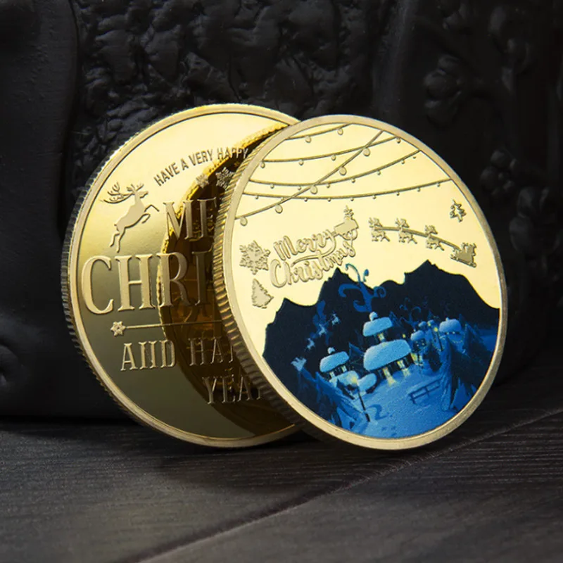 Christmas Gold Coins Painted Commemorative Medallion Gilt Badge Halloween Gifts Halloween Castle Coins Holiday Gifts