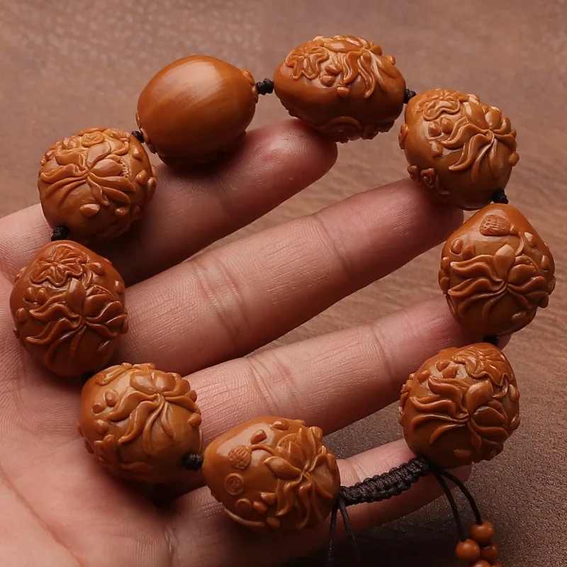 2.1 Large Seeds Handmade Olive Nut Stone Carving Bracelet Senseless Buddha Male Cultural Artifact Prayer Beads B