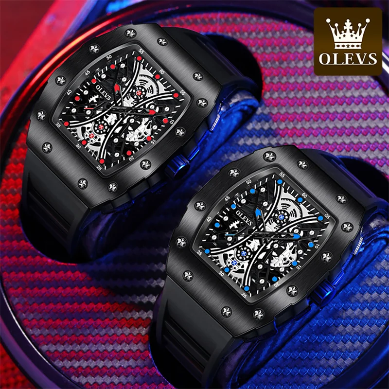 Imagem -04 - Olevs Relógio Masculino Relógio de Quartzo de Aço Preto Case à Prova Impermeável Água Masculino Marca Luxo Reloj Hombres Pulseira de Borracha Novo