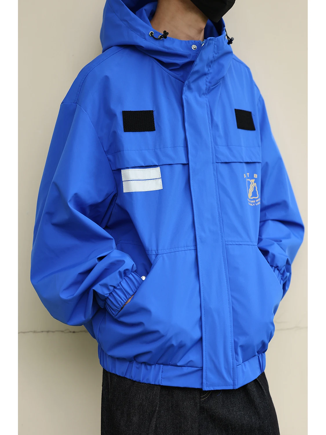 

LH Store Men's Loose Casual Hooded Jaet Bike Riding Outdoor Polyester Fiber High Street Sle American Loose Fit Coat