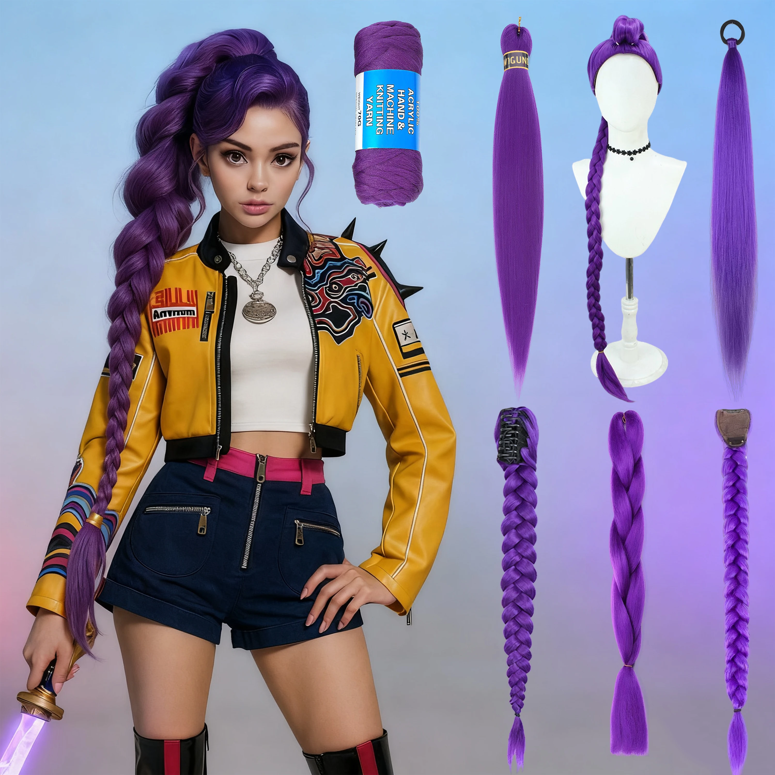 

Wigundle Demon Hunters Rumi Purple Cosplay Wig Halloween Party Role Play Wig Heat Resistant Synthetic Wig Halloween Daily Gift