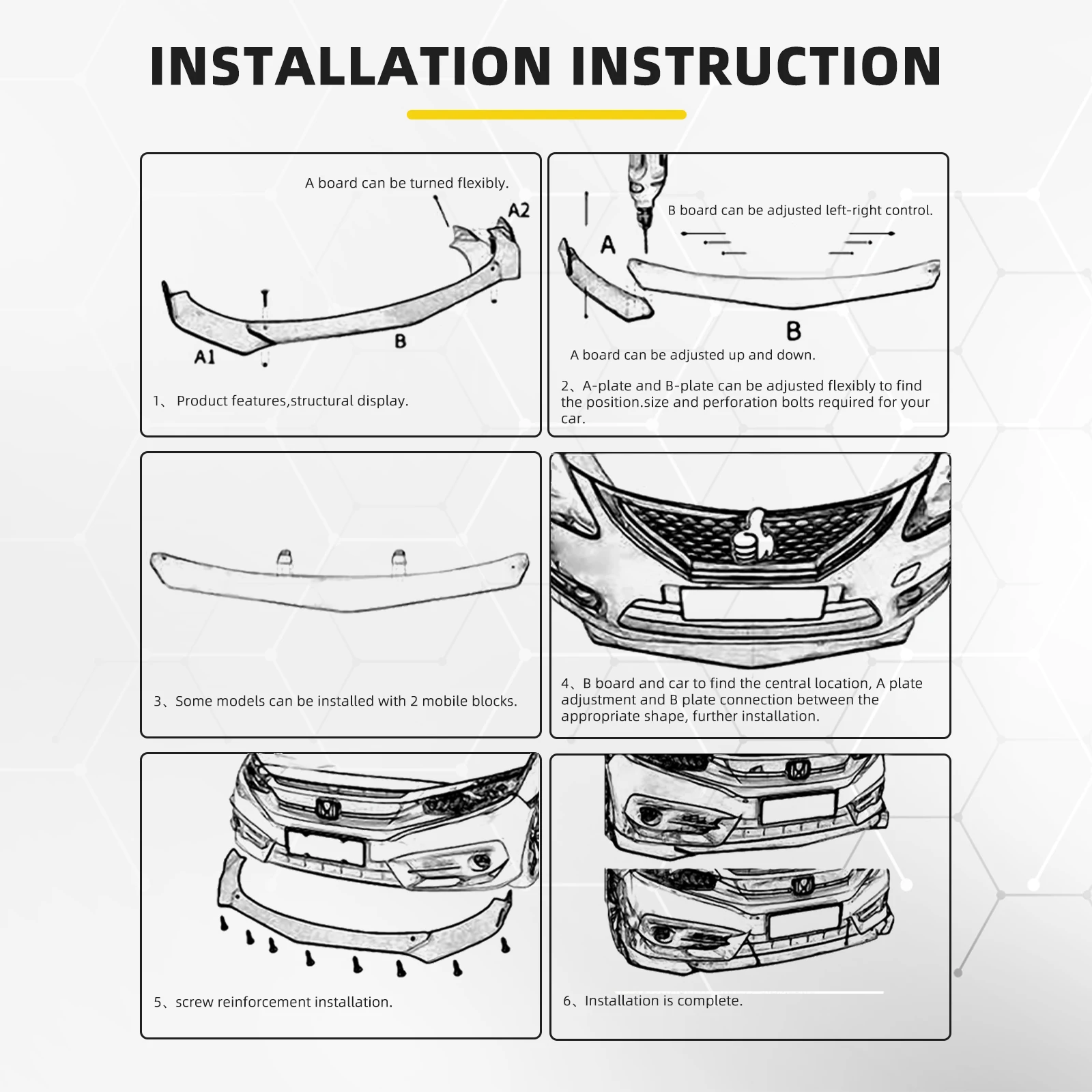 4PCS Universal Car Front Bumper Lip Body Kit Spoiler Splitter Carbon Fiber Bumper Canard Lip Splitter for Honda for Audi for BMW