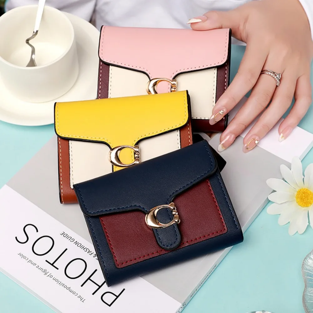 Versatile Fashion Cute Small Wallet Female Crash Colour Folding Coin Clip Buckle Compact Clutch for Daily Use and Travelling