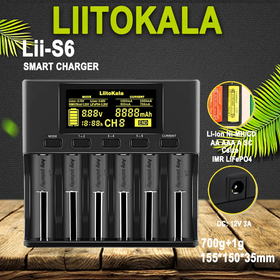 

LiitoKala Lii-S6 18650 3.7V Li-ion 1.2V NiMH 3.2V Battery Charger