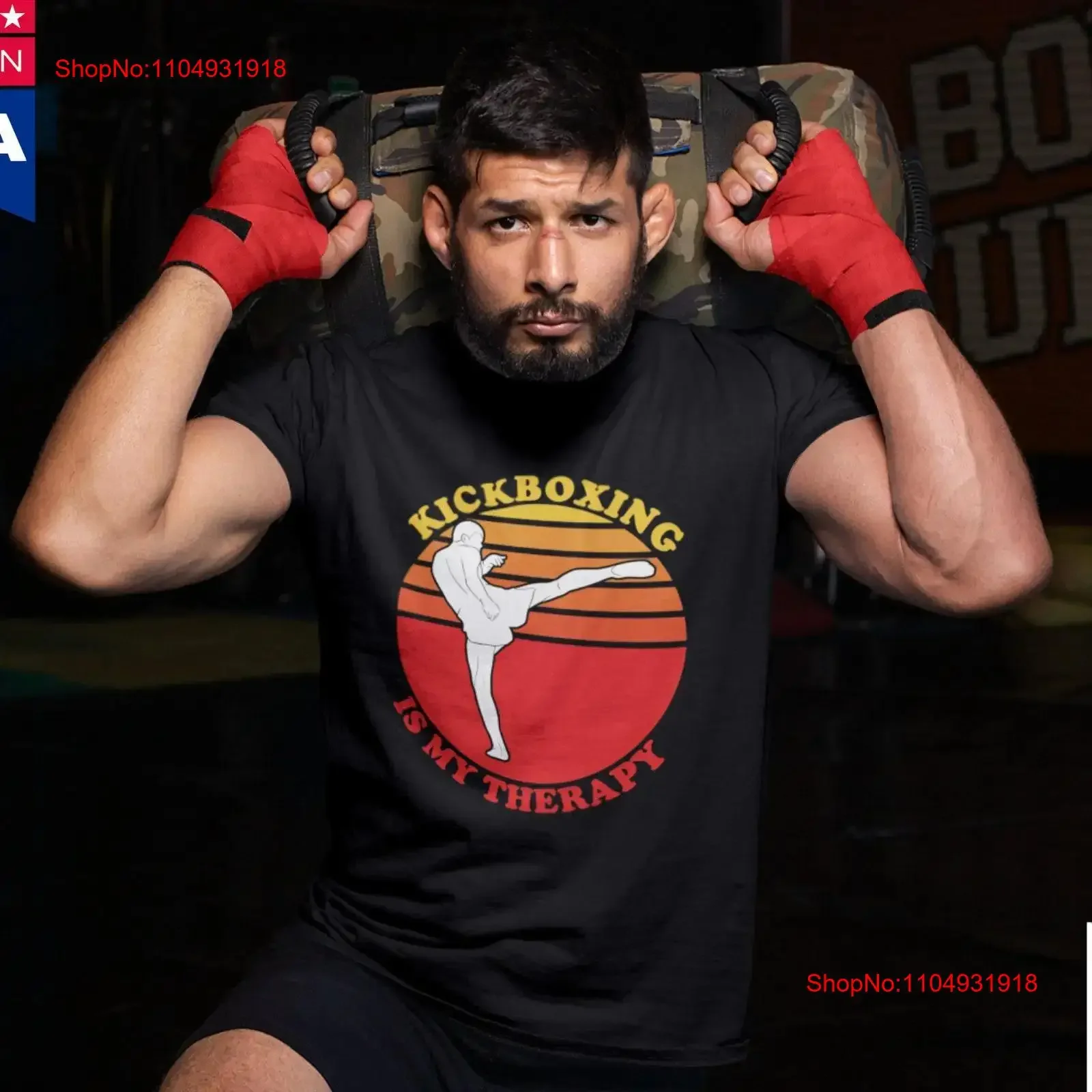 

Kickboxing Is My Therapy Retro Sunset T Shirt for Kickboxer Love Boxing Class Fighter vintage Washed Casual homme fashion