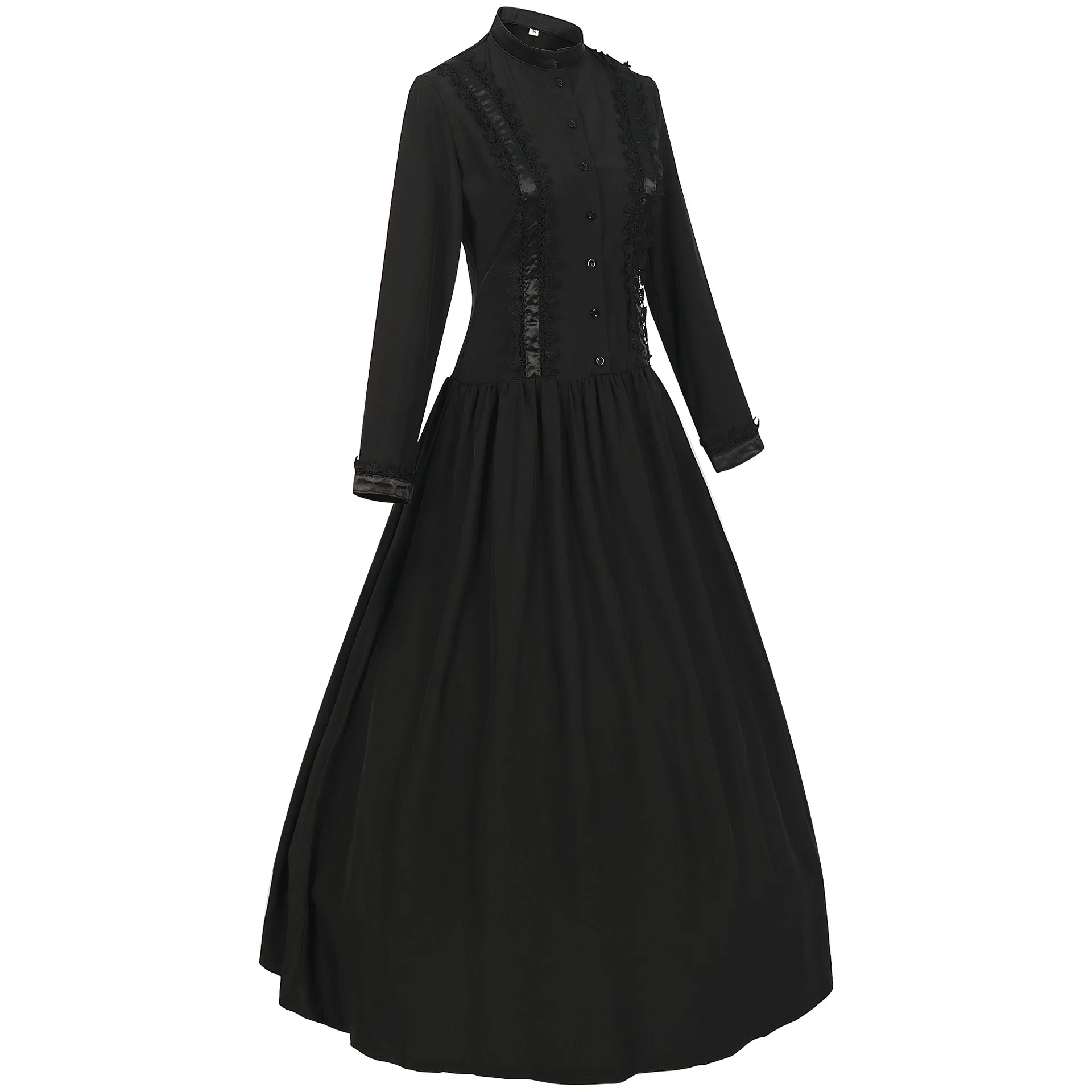 Wi Neues mittelalterliches Kostüm, langer Rock, Damen, hoher Kragen, Halloween, Vintage-Stil, formelle Kleidung, Herbst und Winter, saisonale Faion