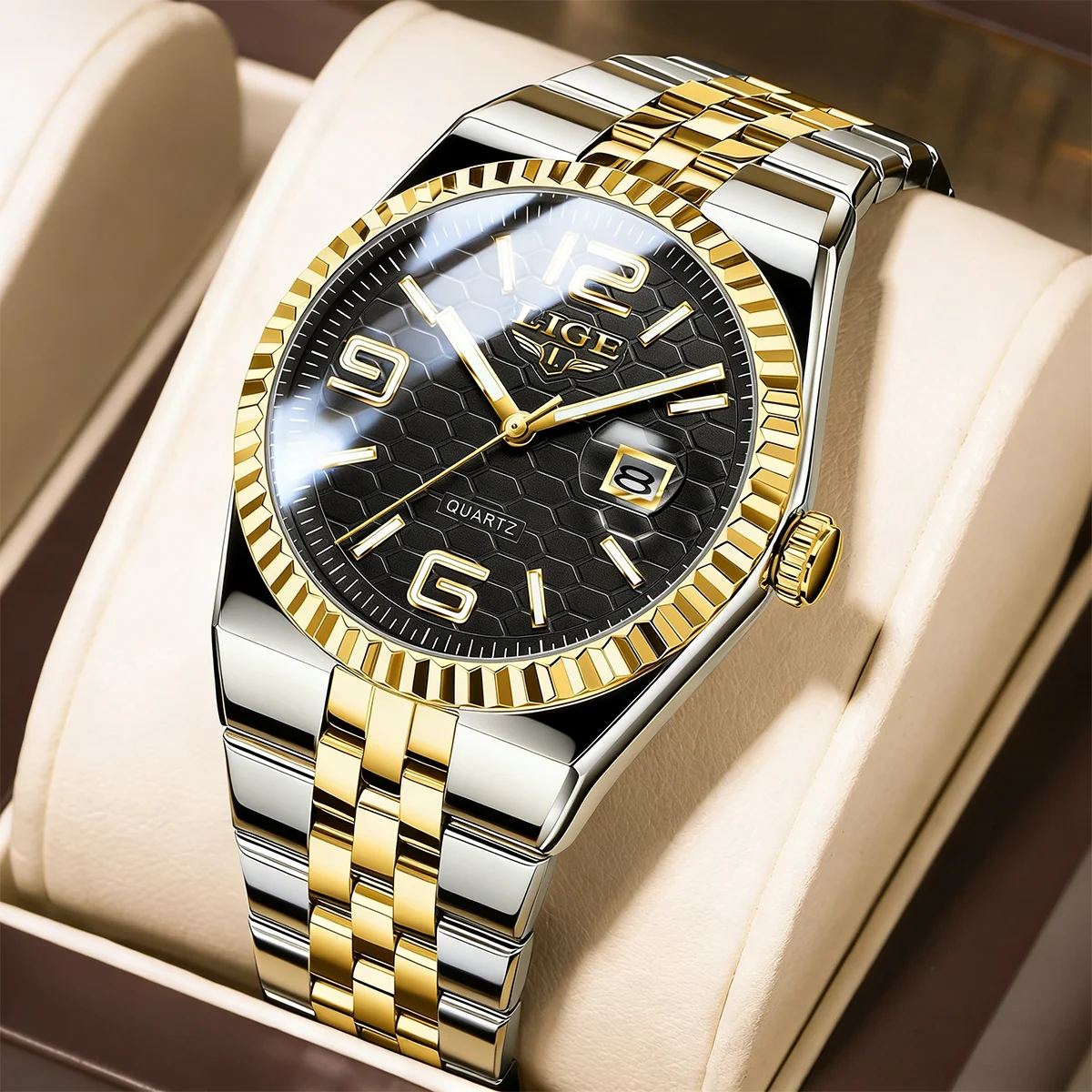 LIGE Neue Top-Luxus-Herrenarmbanduhr Wasserdicht Leuchtend Datumsanzeige Edelstahl Herrenuhr Business Sport Quarzuhren für Männer