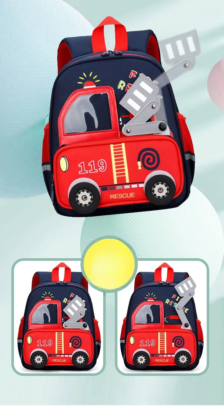 3-6 Year toddler backpack The babys shoulders preschool backpack Childrensfavorite fire truck cartoon style toddler backpack boy
