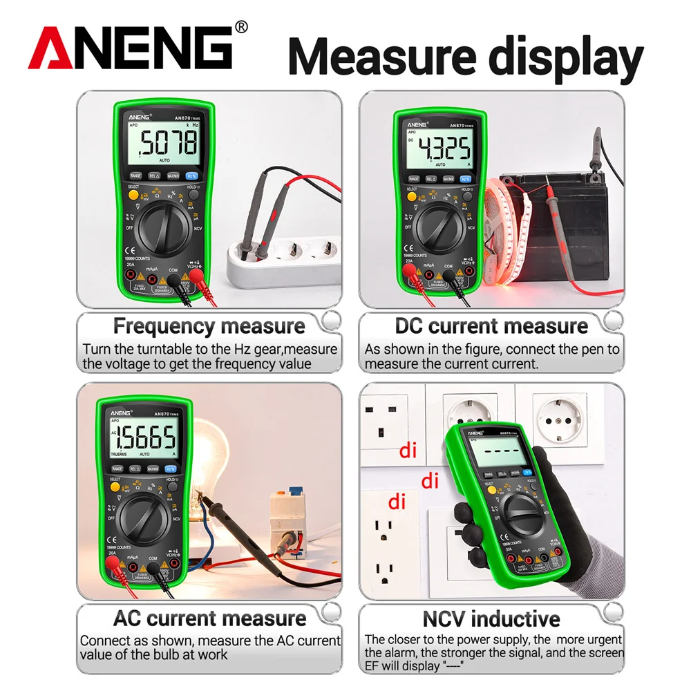 ANENG AN870 multimeter multímetro tester polimetro multimetro digital profesional	19999 cuentas probador automotriz eléctrico dmm transistor