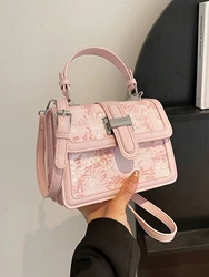 Fashionable Mini Flower Graphic Square Bag Classic Floral Top Handle Flap Bag Casual Versatile Portable Shoulder Bag Women