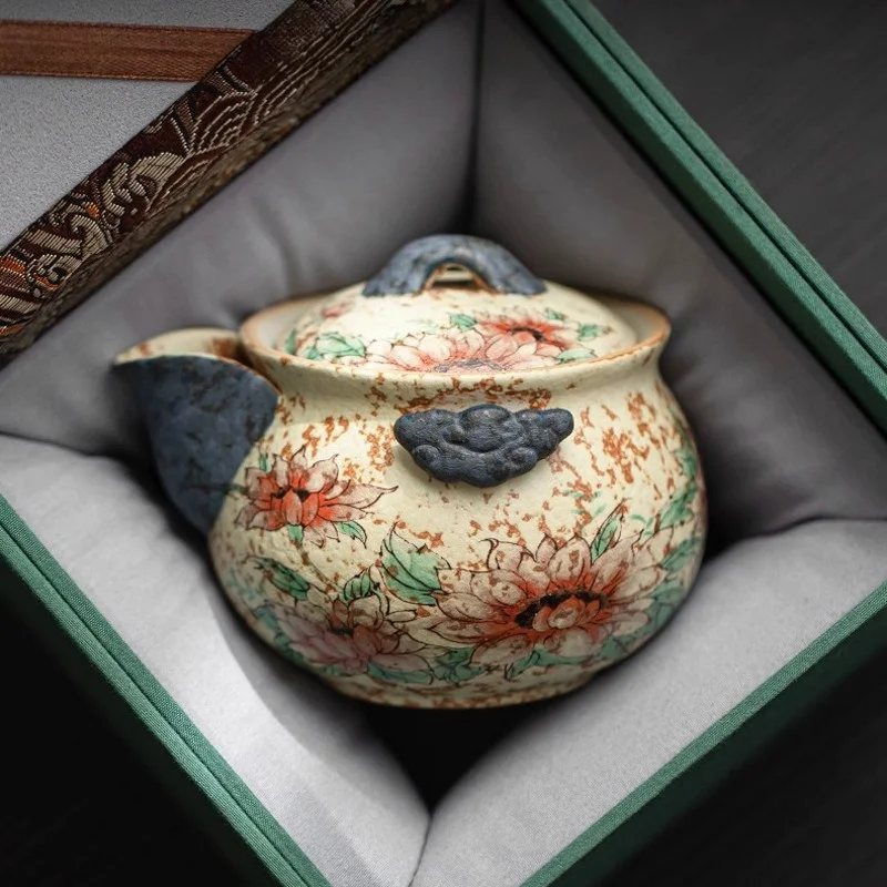 Sunflower Caramel Glaze Ceramic Teapot Retro Kiln Altered Glaze Handheld Household Kung Fu Tea Pot Daily Table Decor Gift