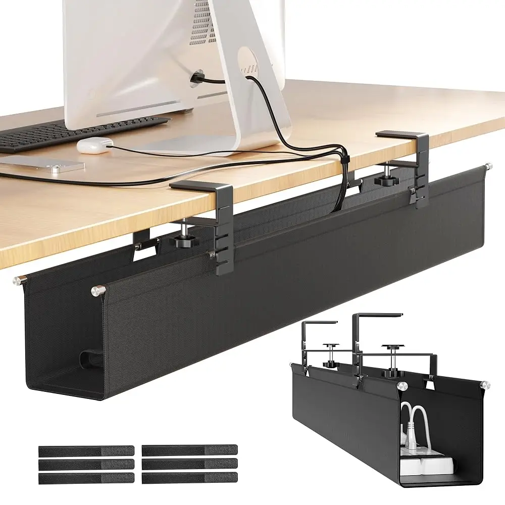 

Улучшенный большой лоток для организации кабелей под столом, без сверления, 28,4 дюйма, тканевый органайзер для проводов