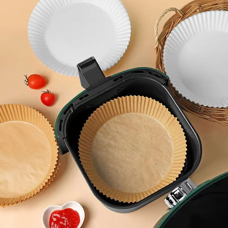 100 Uds. Papel pergamino redondo de 16/20cm, revestimientos para freidora de aire, hojas de papel antiadherentes para hornear, a prueba de grasa para cocinar, horno, microondas
