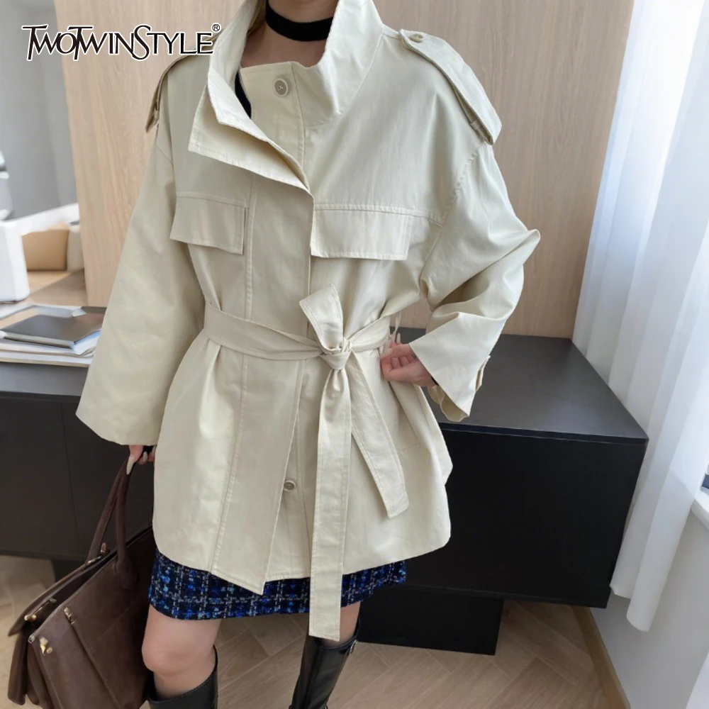 

TWOTWINSTYLE однотонная куртка на шнуровке женская водолазка с длинным рукавом свободная корейская уличная одежда женские куртки осенняя мода