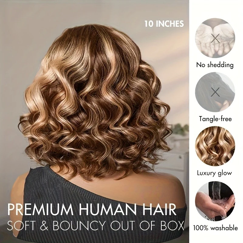 Ombre Bob Wig Human Hair 4/27 Highlight Wig Deep Wave Curly Honey Blonde Lace Front Bob Wigs 200 Density 16 Inches image 3