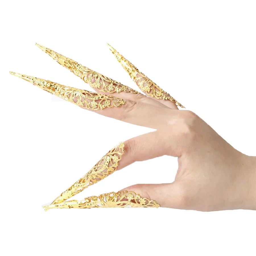 Songyuexia danza del vientre Pavo Real uñas postizas danza India tailandesa dedo dorado joyería para danza del vientre baile dedo cuna disfraces