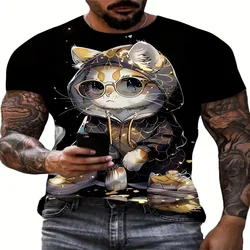 Summer Fashion Funny Cartoon Cat Graphic T-shirt For Men New Trend Casual Personality 3D Printed Round Neck Short Sleeve Tee Top