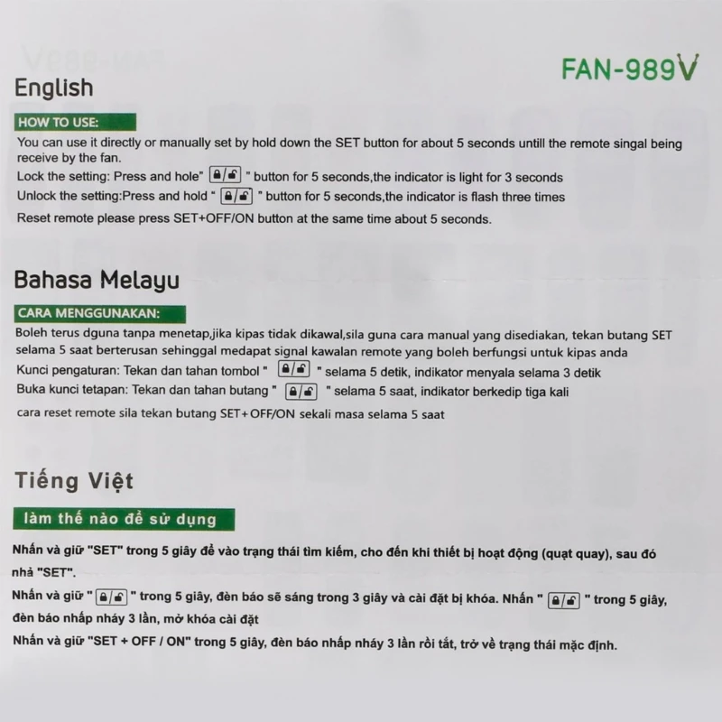 Mando a distancia Universal sin voz, ventilador de repuesto, FAN-989V