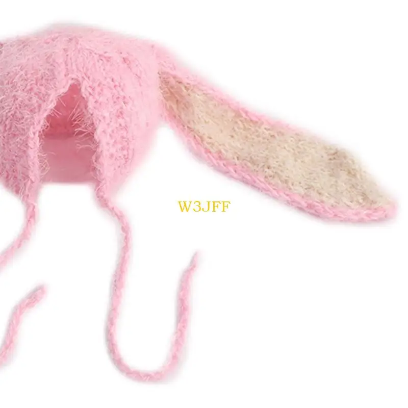 W3JF الأرنب الأذن الطفل قبعة التصوير الدعائم الحياكة أغطية الرأس الوليد لطيف زي القبعات