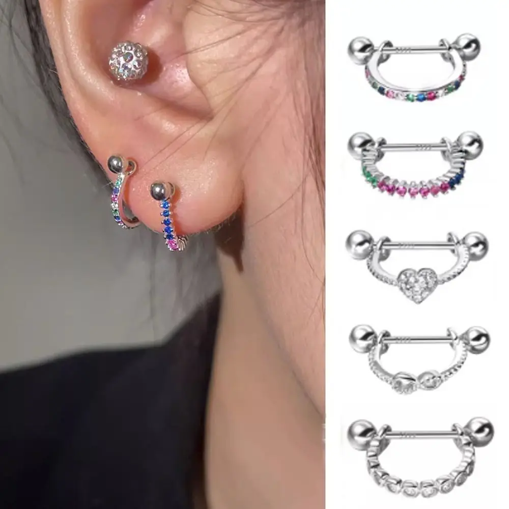 Jewelry Accessories CZ Earrings Piercing Jewelry Silver Color Cartilage Helix Screw Back Earrings Party Daily Wear