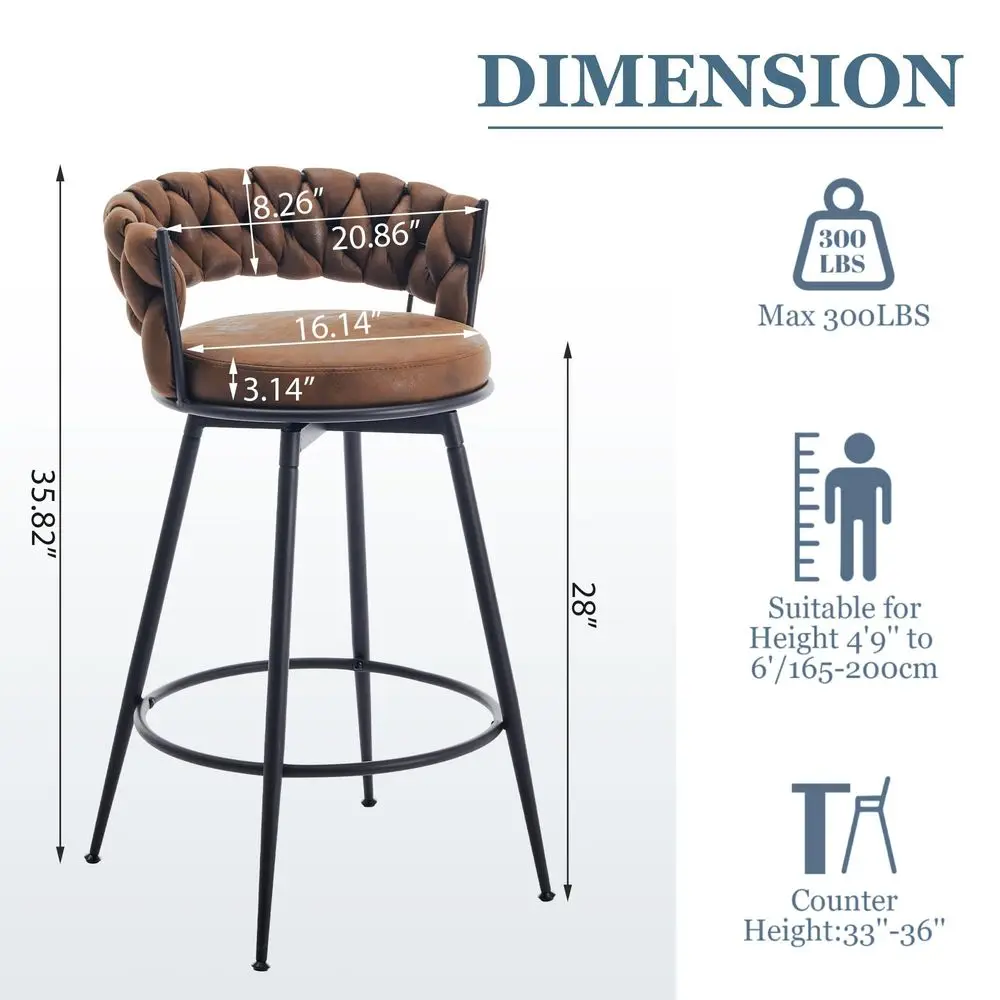 

Swivel Bar Stools Set of 3, 28 inch Counter Height Bar Stools Modern Barstools with Woven Back and Suede Fabric, Metal Frame am
