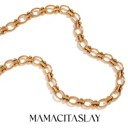 MamacitaSlay 18K Gold Plated Stainless Steel Oval Geometric Necklace Party Creative Waterproof Jewelry Unisex Accessories Gift