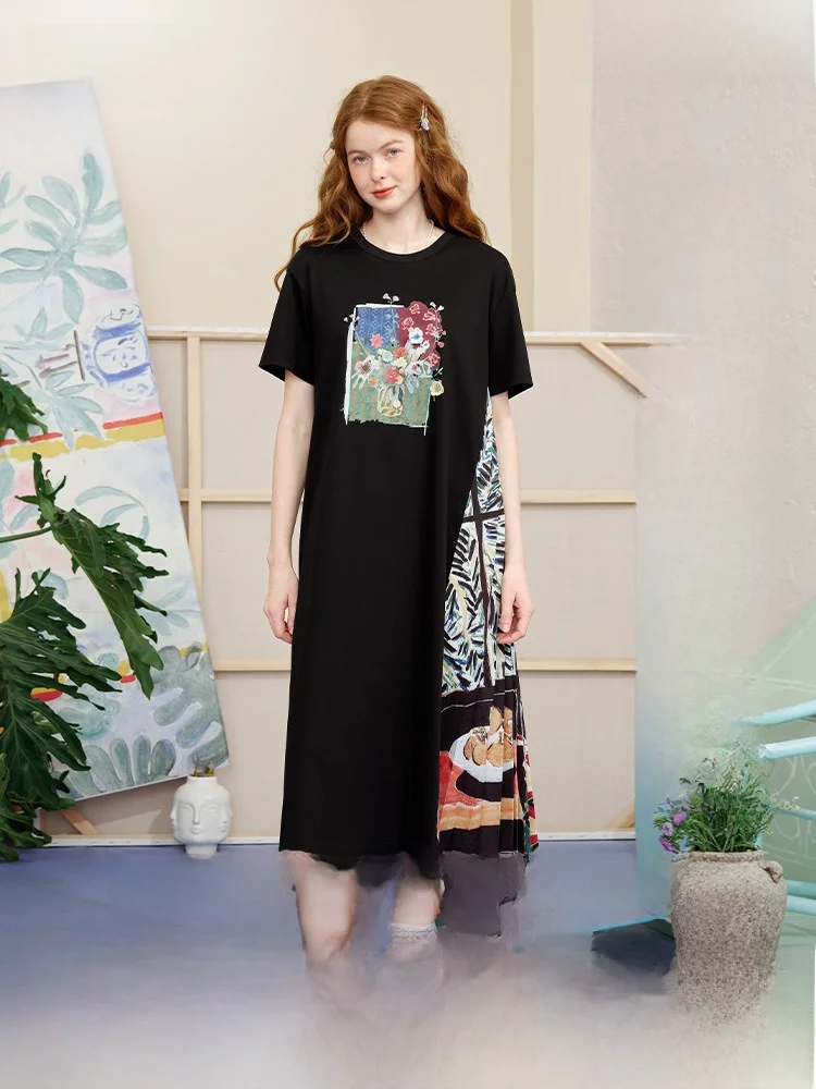 

Summer Basket 2026 New Sle T-irt Dr Floral Print 3D Hand Hooked Flower Forest Girl Wind Cotton Casual Dr
