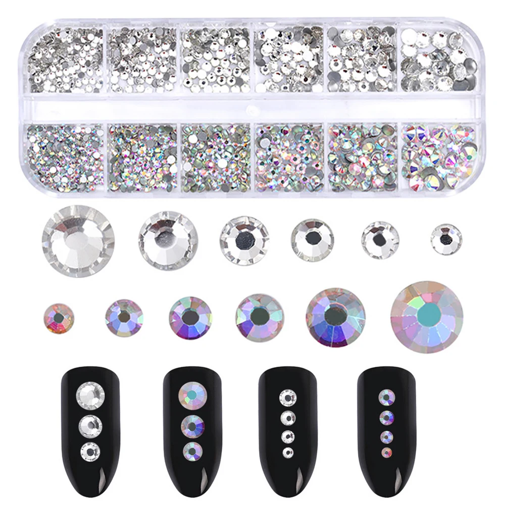 Decorações Nail Rhinestones, 3D Crystal, AB, Diamante Gem, Glitter, New Multi-Size Nails, Ponto Caneta Broca, Maquiagem Pedras, DIY Nail Art