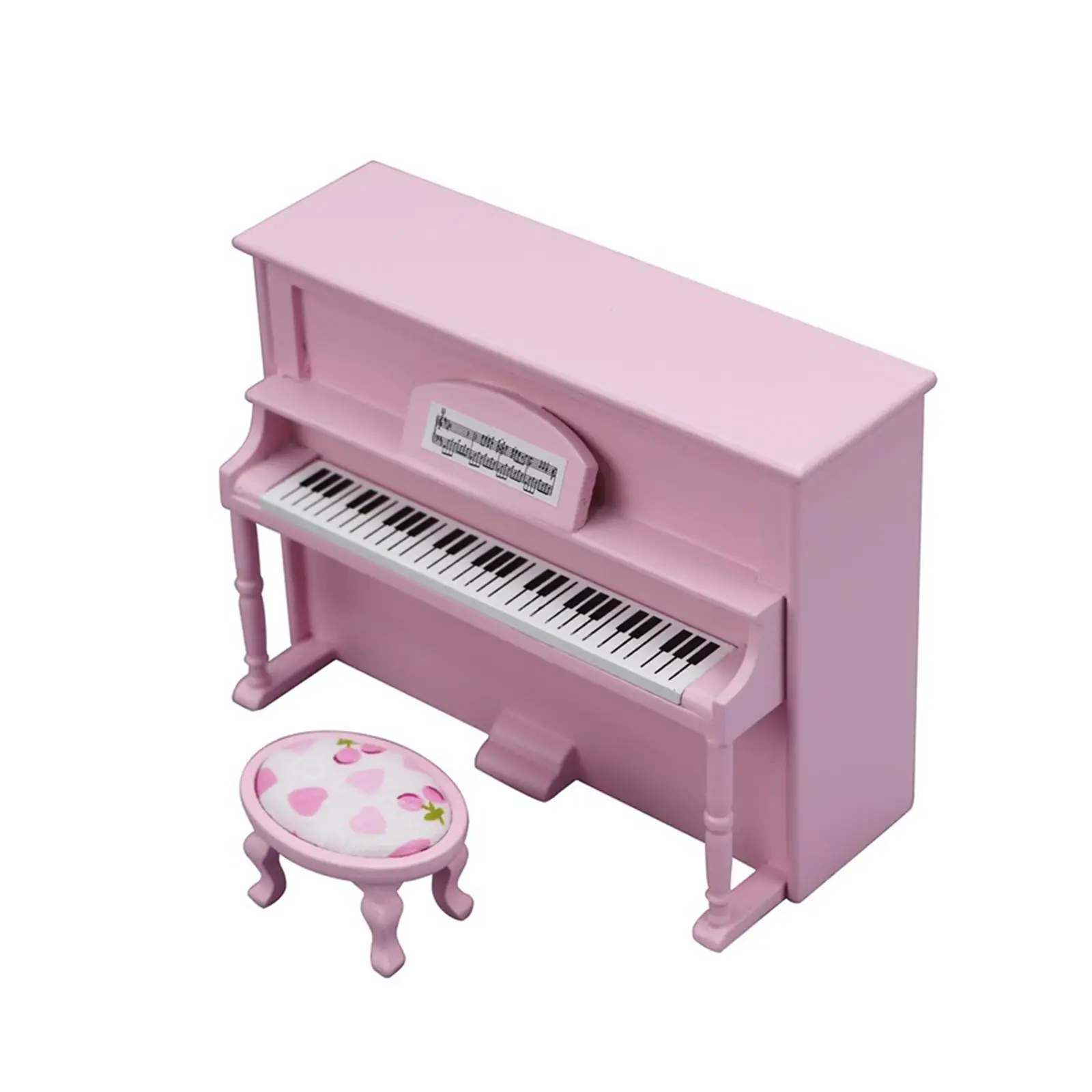 1:12 Scale Miniature Piano Model with Chair, Simulation Life Scene Accessories Toys, Micro Landscape Elegant Piano Decoration