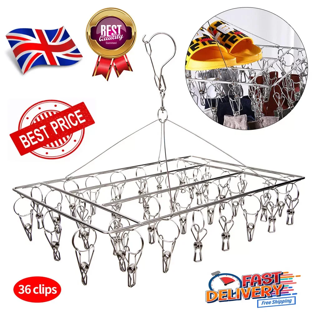 36 Pegs Stainless Steel Hanger Airer Dryer Rack Laundry Sock Underwear Clothes