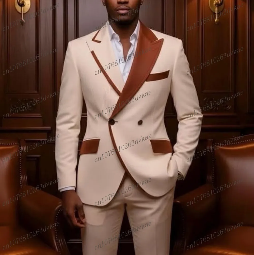 

Beige And Brown Men Suit Wedding Party Formal Occasion Groom Groomsman Prom Business Male Tuxedos 2 Piece Set Jacket Pants