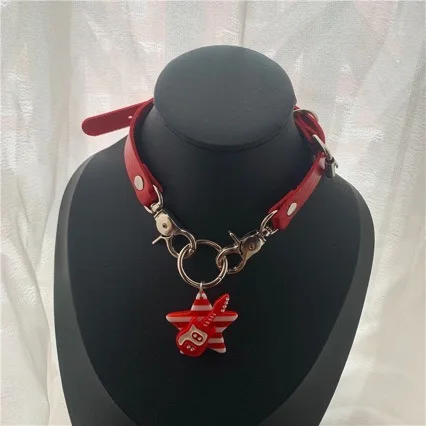 European and American Style Cultural Punk Metal Collar  Leather Star Guitar Bass Neck Sweet Cool Collarbone Chain Y2K Spicy Girl