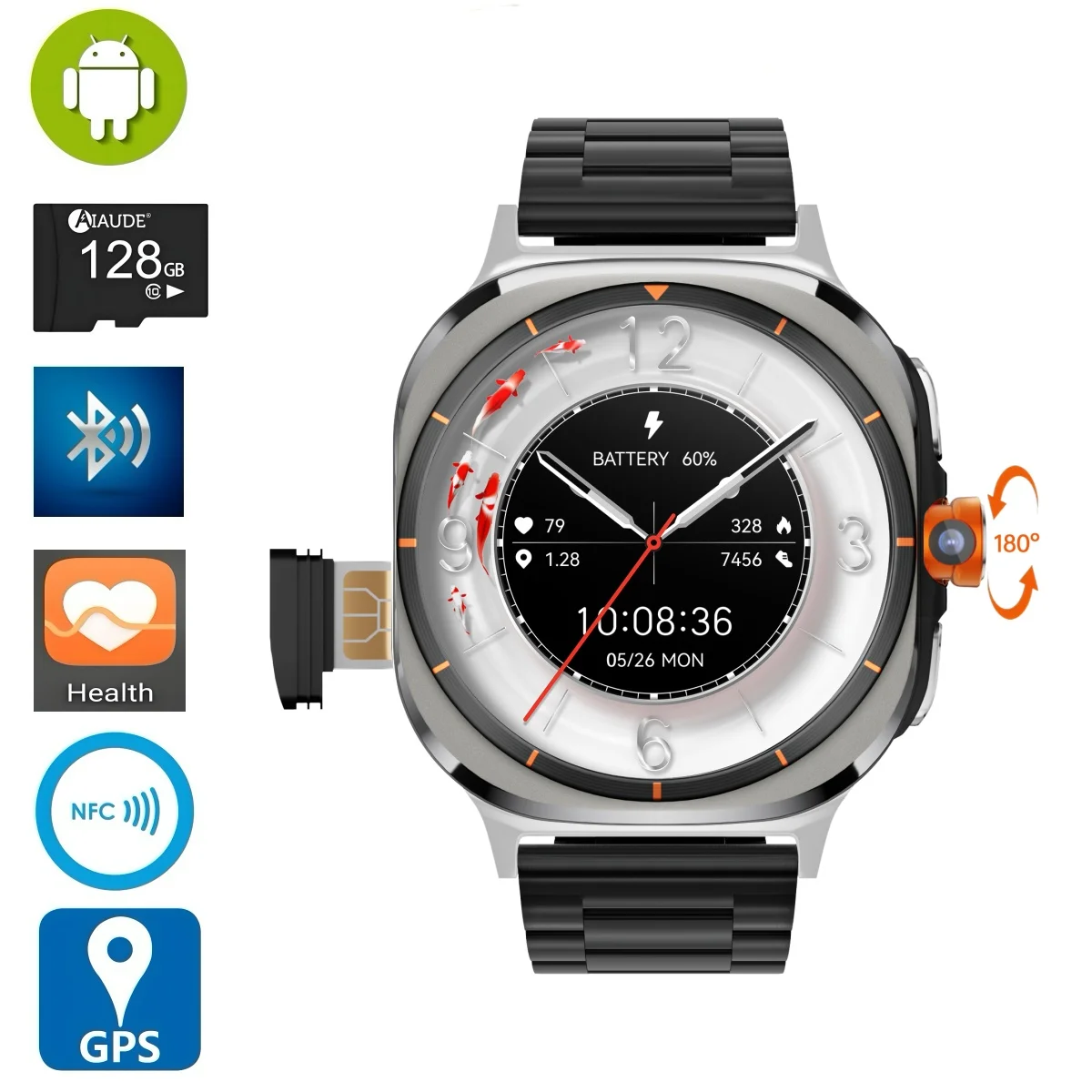 

S39 Amoled 2.29 inch Touch Screen Rotary Camera GPS WIFI Video Call Sim Card 256GB Compass Cellular smartwatch for Android iOS