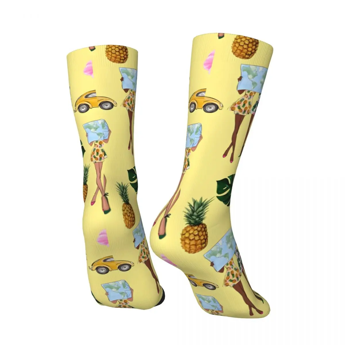 Retro Summer Tropical Travel Inspired Fashion Girly Pattern Design 2 Men's compression Socks Unisex Street Style Crew Sock