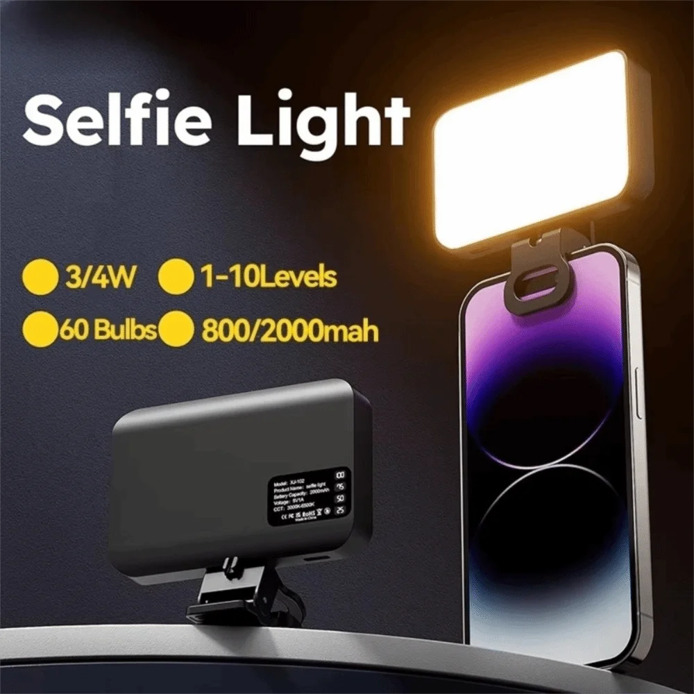 Luce per selfie a LED 800/1000mAh USB ricaricabile Luminosità regolabile Mini luce per selfie 3 modalità Luce di riempimento a LED