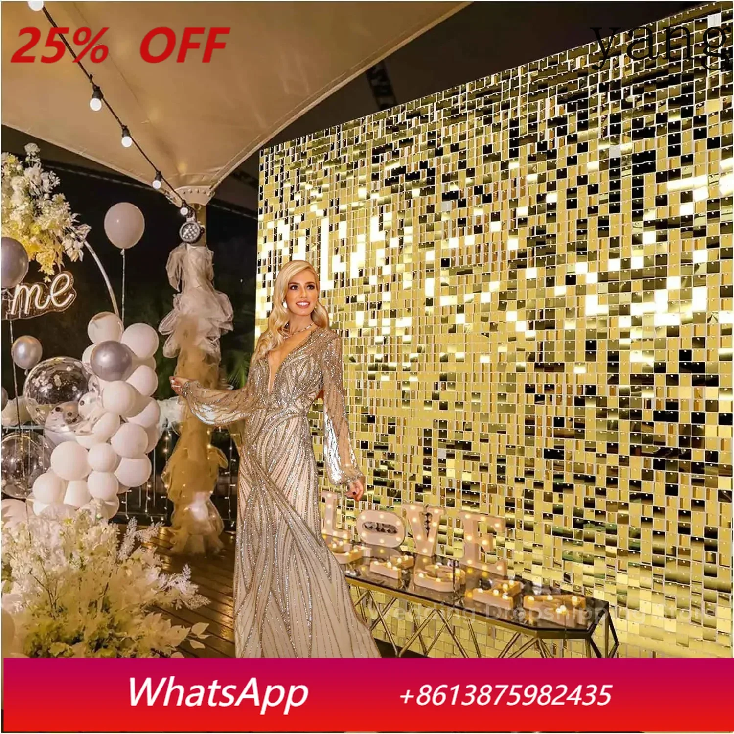 

12/24/30 PCS Shimmer Wall Backdrops Square Sequin Wall Panel Backdrops Party Backdrops for Wedding Anniversary Birthday Decor