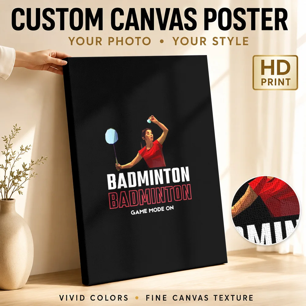 Badminton Player Silhouette Framed Canvas Print Poster Customized Sports Portrait Canvas Wall Art for Game Room Man Cave Decor