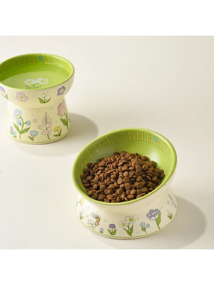 Lace cat bowl anti-black chin canned food basin ceramic dog food anti-knock feeding water