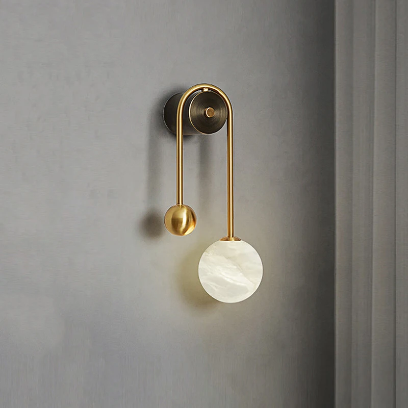 Scandinavian Designer Sconce Light Modern Corridor Copper Gold Wall Light Nordic Marble Living Room